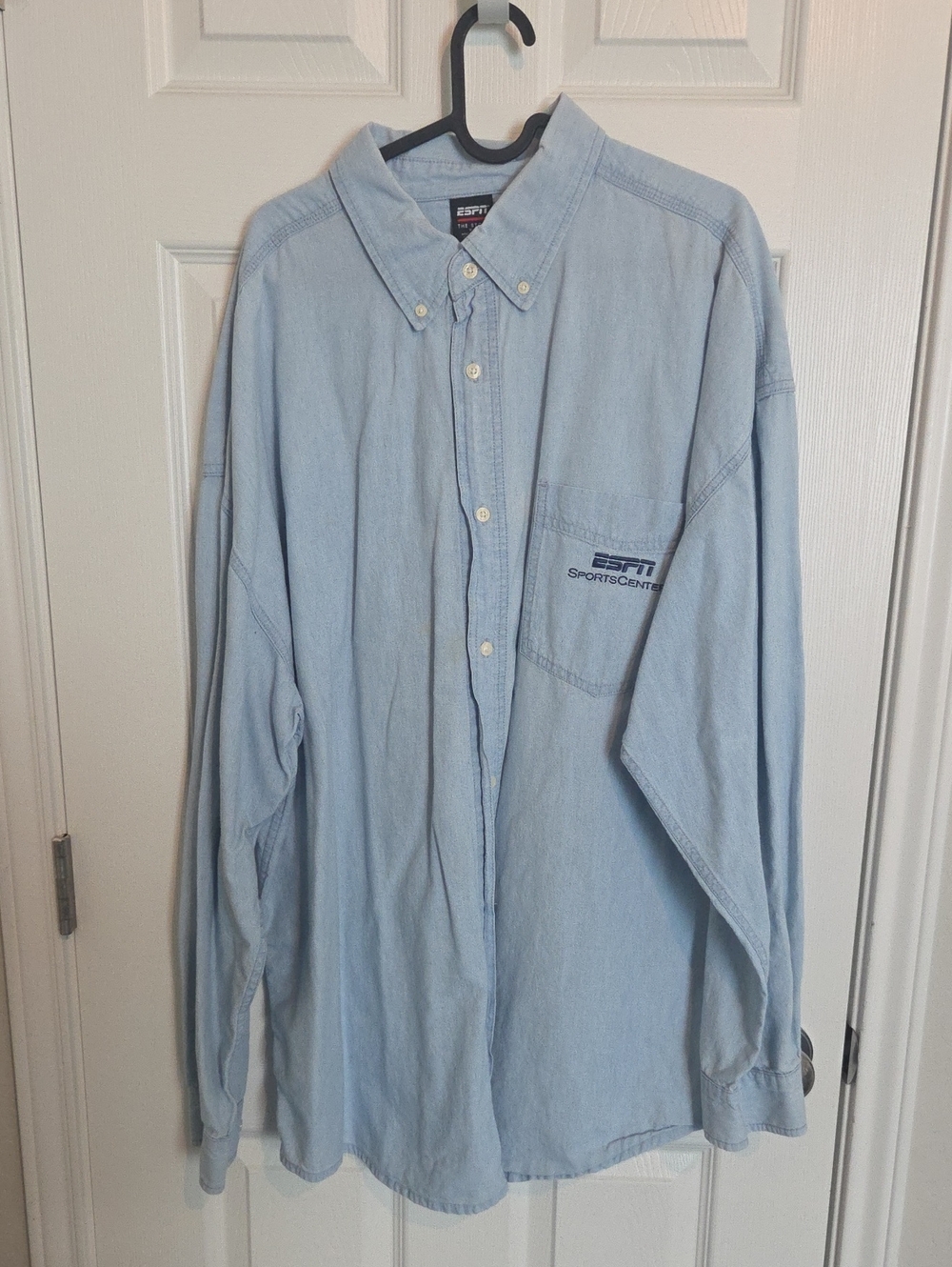 Light Blue Denim ESPN Button-Down Men's Shirt XXL
